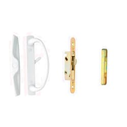 Rockwell Security Euro Charlotte Patio Sliding Door Handle Set with Mortise Lock and Keeper White Finish fits 1-1/2 and 1-3/4 Inch Thick Doors with 3-15/16 Inch Screw Holes CTC
