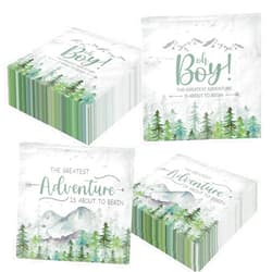 Bezkega Adventure Awaits Baby Shower Napkins,Let The Adventure Begin Decoration 40pcs Mountain Themed Baby Shower Napkins Decoration for Adventure Boy Baby Shower Party Decoration