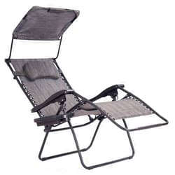 Custpromo Folding Zero Gravity Recliner Lounge Chair w/Shade Canopy and Magazine Cup Holder (Gray)