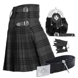 YAS Designer YAS Tartan Kilt Set - 06 Pieces Kilt Accessories for Men, Scottish Outfit, Grey Watch Nigt 40''