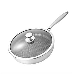 GOOFFY frying pan Stainless Steel Frying Pan Household Non-Stick Scratch-Resistant Cookware Skillet with Lid for Sauteing Roasting Braising Dishwasher Safe non-stick frying pan, medical stone frying p