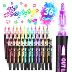 Hoxida Double Line Outline Markers, 36 Colors Super Squiggles Shimmer Outline Marker Pen Set, Self Outline Metallic Markers Glitter Writing Drawing Pens for Birthday Greeting Card, Doodling, DIY Art Crafts