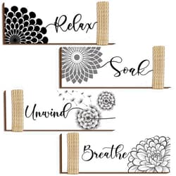 Qunclay 4 Pieces Farmhouse Bathroom Wall Decor Relax Soak Unwind Breathe Signs Rustic Bathroom Wall Art Floral Bathroom Signs Decor Vintage White Wooden Wall Art Decor for Home Spa Room Decor, 11 x 4 Inch