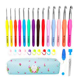 Yarniss 14 Size Crochet Hooks Set,MultiColor,2mm(B)-10mm(N) Ergonomic Crochet Hooks with Case for Arthritic Hands, Extra Long Crochet Needles