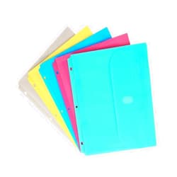 1InTheOffice Binder Pocket Envelopes 3 Ring, 3 Ring Envelopes with Hook & Loop Closure, Assorted Colors, (6 Pack)