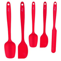 HOTEC Food Grade Silicone Rubber Spatula Set for Baking, Cooking, and Mixing High Heat Resistant Non Stick Dishwasher Safe BPA-Free Red Set of 5