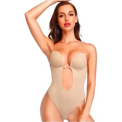 SHAPERIN Women's Backless Body Shaper Bra U Plunge Low Back Thong Shapewear Deep V Full Body Bodysuit