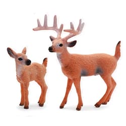 Gemini&Genius Whitetail Deer Animal Toys for Kids, Deer Figurines with Cub, 2Pcs Reindeer Family Woodland Animal Toys, Great for Kids Party Favors, Treasure Box Prizes, Family Fun or Cake Toppers