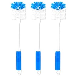 YeuDeuy Bottle Brush with Dual Function Bristles Long Handle for Water Bottles, Glassware, Mugs, Thermoses, Baby Bottles, Blue 3Pcs