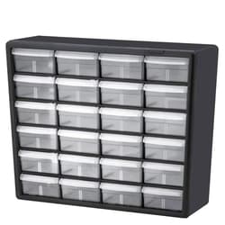 Akro-Mils 10724 24-Drawer Plastic Drawer Storage Cabinet for Garage Organization, Bead Organizer, Lego Storage, Teacher Toolbox, Makeup Organizer, and More, 20-Inch W x 6-Inch D x 16-Inch H, Black