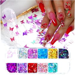 KEHKFSEF 3D Butterfly Nail Glitter Sequins Colorful Sparkle Nail Art Supplies 12 Colors Holographic Nail Sequins Butterflies Shape Flakes Nail Art Design for Nail Art Make Up Decoration Accessories Manicure