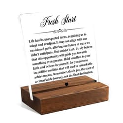 Juoqg Fresh Start Acrylic Sign with Wooden Stand, Funny Inspirational Desk Decor for Colleagues, Coworker Leaving Gifts, New Job Gifts for Staff, New Start Gifts, New Chapter Gifts for Friends