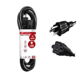 IWork 10ft Black Extension Cord, 16/3 SJTW Heavy-Duty, 10' Cable 3-Prong Grounded Plug, Weather-Resistant Power Strip, UL Listed, 13 Amp/1625 Watt Capacity, 10-Foot Extension Cords for Indoor/Outdoor