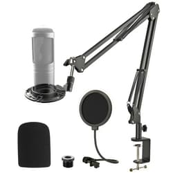 Frgyee Audio Technica AT2020 Mic Boom Arm Suspension Scissor Stand with Shock Mount, Pop Filter, Pop Filter, Upgraded Heavy Duty Clamp for AT2020 AT2020USB+ AT2035 Condenser Studio Microphone