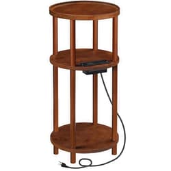 HOOBRO Small Round Side Table with Charging Station, 3-Tier Round Bamboo End Table, Compact Sofa Bedside Table for Small Space, Easy Assembly, for Living Room, Bedroom, Apartment, Mocha MA152UBZ01