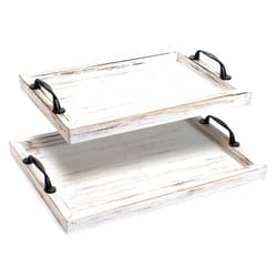 Gennua Kitchen Rustic Serving Tray with Handles - 2 Nesting Trays for Serving Food - Wooden Tray for Decor, Coffee Table & Ottoman - Large Serving Tray with Distressed White Finish to Complement Any Decor