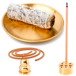 OIIKI 3 in 1 Stick Incense Burner, 5.5 Inch Brass Incense Holder, Alloy Cone Ash Catcher for Indoor Outdoor Use