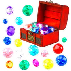 CCINEE 40PCS Diving Gem Pool Toys, Colorful Diamond Set with Big Treasure Chest Pirate Box Underwater Gem Dive Throw Toy Set Summer Swimming Training Gift Toy for Pool Use Treasures Gift Sets Party
