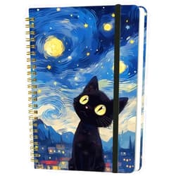 Yoiilifee Spiral Notebook - A5 Spiral Notebooks, 8.3'' × 5.8'', 160 Pages, Aesthetic Journaling Notebooks for Women, College Lined Notebook with Elastic Closure, Back Pocket, for School Office, Cat Sky