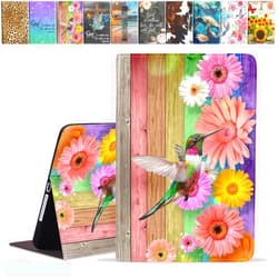 JDHJFBFJNP iPad 10th Generation 10.9 Inch 2022 Case, Premium PU Leather Stand Folio Cover with Auto Sleep/Wake, Colorful Daisy Flower and Hummingbird