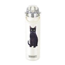 E&S Imports Black Cat Stainless Steel Water Bottle 24 Oz. with Spill Proof detachable straw - Double walled Vacuum Insulated water flask - Realistic 3D Print - SERENGETI waterbottle (Black Cat)