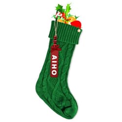 PAVQWEJ 1PACK Personalized Christmas Stockings, 18Inches Large Cable Knitted Xmas Hanging Stockings with DIY Custom Name Wooden Tags for Holiday Christmas Fireplace Party Family Decor (Green)