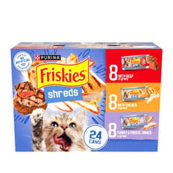 Friskies Purina Friskies Gravy Wet Cat Food Variety Pack, Shreds With Beef, With Chicken, and Turkey and Cheese Dinner - (Pack of 24) 5.5 oz. Cans