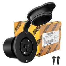 Journeyman-Pro HJP-5379 20 AMP 110,120-125 Volt, NEMA 5-20R Flanged Outlet, Black Commercial Grade, 2 Pole-3 Wire, Straight Blade Plug EV Charger Receptacle Socket (with Front & Back Covers)