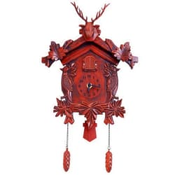 Lc Love_Call Cuckoo Clock Vintage Handcrafted Resin Wall Clock, 16 x 9.8 inches, with Deer Antlers, Red
