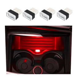 Dickno 4 PCS USB LED Car Interior Atmosphere Lamp, Portable Mini LED Night Light, Plug-in USB Interface Trunk Ambient Lighting Kit, Universal Vehicle Interior Accessories (Red)