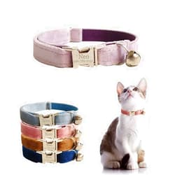 AnNengJing Personalized Cat Collar with Name Plate,Adjustable Tough Nylon Cat ID Collars with Bell,Customize Engraved Pet Name and Phone Number (Velvet Style B)