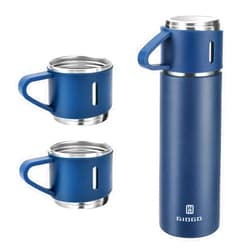 GIOGD Stainless Steel Thermo 500ml/16.9oz Vacuum Insulated Bottle with Cup for Coffee Hot drink and Cold drink water flask.(Blue,Set)