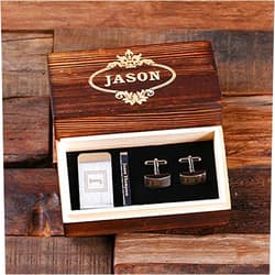 Teals Prairie & Co. Personalized Gentleman Gift Set Cuff Links Money Clip Tie Clip with Wood Box