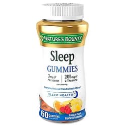 Nature's Bounty Melatonin by Nature's Bounty, 100% Drug Free Sleep Aid, Dietary Supplement, Promotes Relaxation and Sleep Health, 3mg Melatonin and 200mg L-Theanine, Tropical Punch Flavor, 60 Gummies