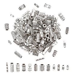 PH PandaHall 120PCS Spacers Beads, 12 Styles Tibetan Silver Beads Antique Alloy Tube Spacers European Loose Beads Jewelry Column Spacer for Bracelet Necklace Earring Jewelry Making Supplies