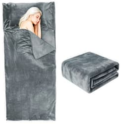 Tuphen Flannel Sleeping Bag Liner, XXL Fluffy Adult Sleeping Sack with Hidden Zipper for Warm or Cold Weather, Thick Travel Sheets for Hotel,Camping,Backpacking,Traveling & Dirty Proof,Gray,86 x 41‘’