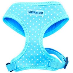Parisian Pet Dog Harness - Adjustable Polka Dot Dog Vest Harness - 100% Mesh Fabric No Pull Dog Harness Medium-Sized Dog - Cooling Dog Harness for Walking, Running, and Hiking - Blue - M