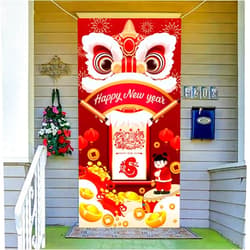 LOONELO Happy New Year Door Cover, 2025 Snake Lunar New Year Door Banner Sign 70.8
