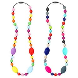 MISSLILI Chew Necklaces for Sensory Kids 2 Pack, Baby Silicone Teething Necklace, Nursing Necklace Breastfeeding Teether Toys, BPA Free, Freezable, Dishwasher and Refrigerator Safe