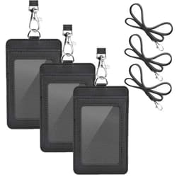 Life-Mate 3 Pack PU Leather ID Badge Holder, Life-Mate ID Badge Holder with 1 Clear ID Window 1 Credit Card Slot and PU Leather Lanyard for Badge Credit Cards College ID Cards in Black