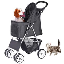 ZENY Foldable Pet Stroller, Cat/Dog Stroller with 4 Wheel, Pet Travel Carrier Strolling Cart with Storage Basket, Cup Holder (Black)
