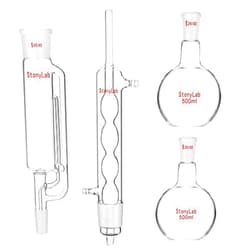 StonyLab 500ml Soxhlet Type Extraction Apparatus, Borosilicate Glass 45/40 Soxhlet Extractor with Allihn Condenser and 2 500 ml Flat Bottom Flasks with 24/40 Joint, Complete Unit