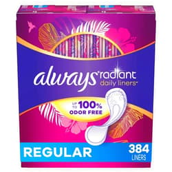 Always Radiant Liners, Unscented, 96 Count,Pack of 4 (Total 384 Count) (Packaging May Vary)