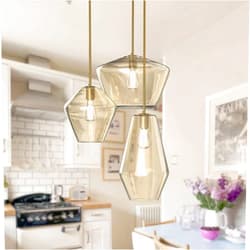 Efperfect Modern Glass Pendant Light Champagne Gold Glass Chandelier Lighting Fixtures Dining Room Adjustable Hanging Cluster Pendant Lamp Nordic 3-Light Heads Pendant Lighting for Kitchen Bedroom
