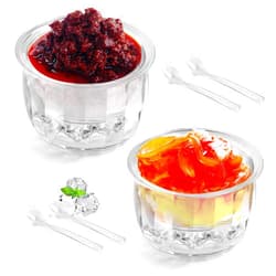 BETSO 2 Packs Ice Chilled Serving Bowl,Dips on Ice Acrylic Dip Bowl,Dip Chiller Bowl with 4 Spoons Party Platters for Food,Fruit,Salsa, Clear