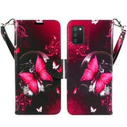 Zase Samsung Galaxy A02s A03S Wallet Phone Case for Women Pouch PU Leather Flip Folio Cute Design Cover w/Kickstand ID Card Slot Wrist Strap Compatible w/Samsung Galaxy A02S A03S (Hot Pink Butterfly)