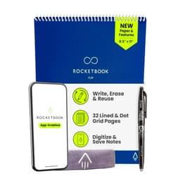 Rocketbook Flip Reusable Smart Notepad, Top Bound Spiral Notebook Lined and Dotted Pages Letter Size 8.5x11, Premium, Navy Blue (Pack of 1)