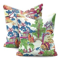 HUBUYTEFE Colorful Chinoiserie Pillow Covers 18x18 Set of 2,Blue and White Pillow Covers Outdoor Decorative Linen Pillow Covers for Couch Bed Sofa Cushion Farmhouse Pillowcases