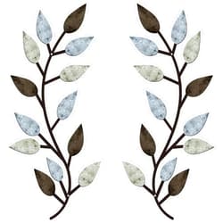 Zhengmy 2 Pieces Metal Tree Leaf Wall Decor Vine Olive Branch Leaf Wall Art Living Room, Hallway Wall Decor Outdoor Decoration(Pastel Colors)