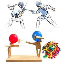 Milune Balloon Bamboo Man Battle - 2024 New Handmade Wooden Fencing Puppet,Wooden Robot Battle Game for Two Players,Fast Paced Balloon Battle,Balloon Fighting Party Game - Fun and Exciting 30cm*5